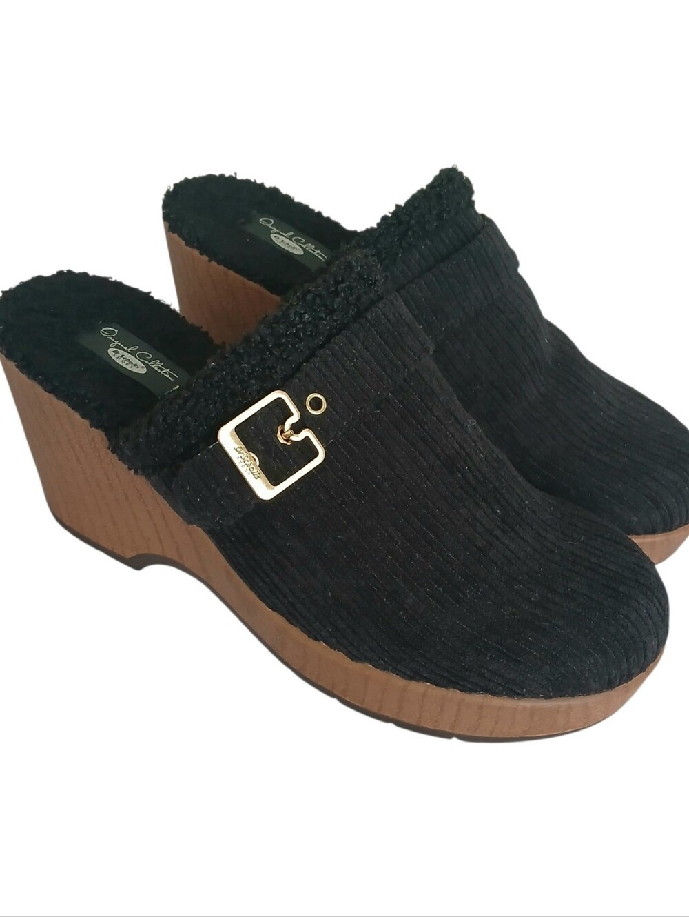 DR SCHOLLS Corduroy Lined Clogs Women's 7.5 Black Original Collection Platform